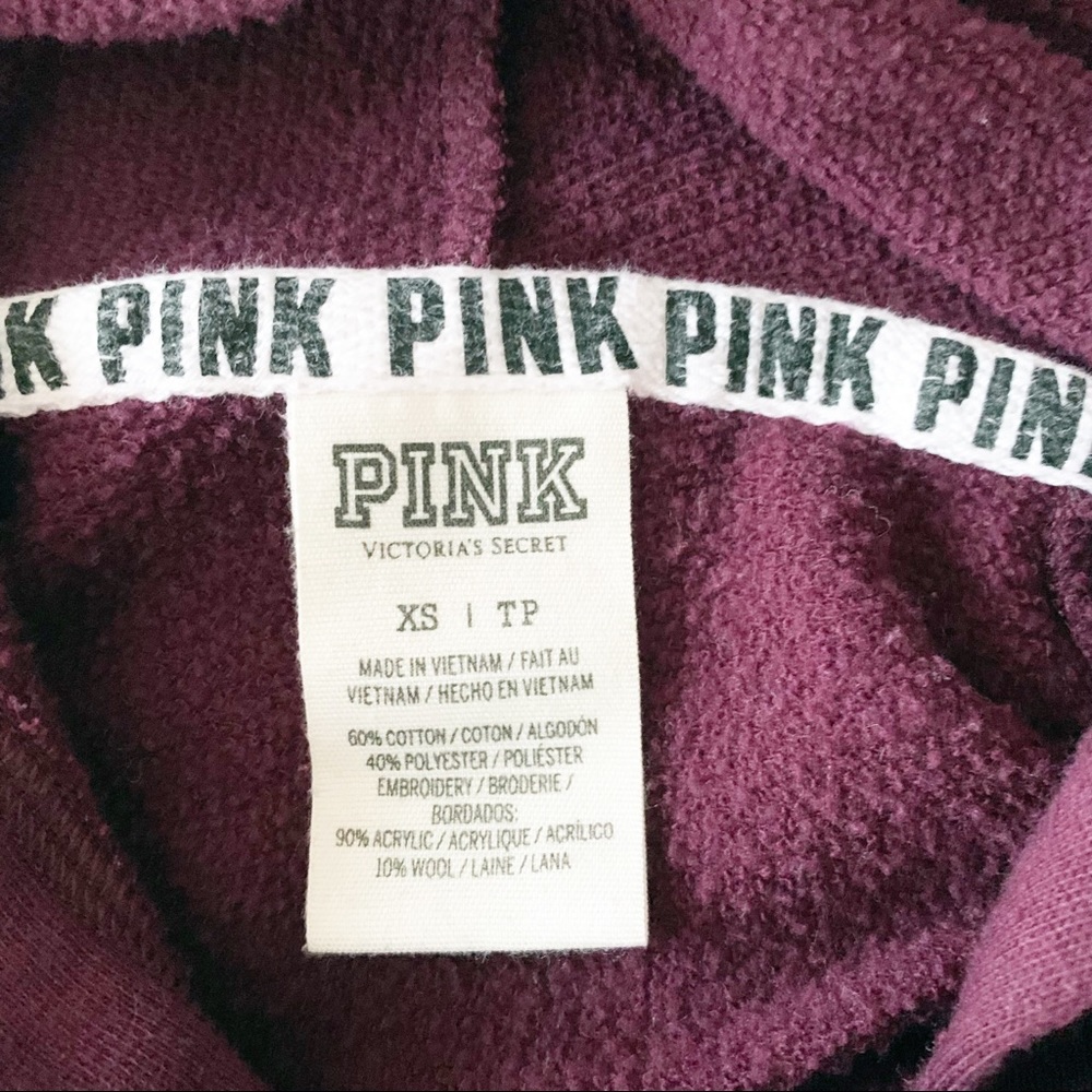 PINK Victoria’s Secret embroidered logo hoodie burgundy size extra small - Picture 5 of 7